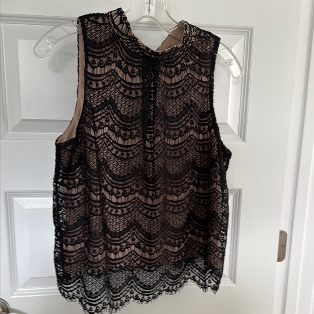 Haute Monde Black Lace Sleeveless Blouse with Mandarin Collar